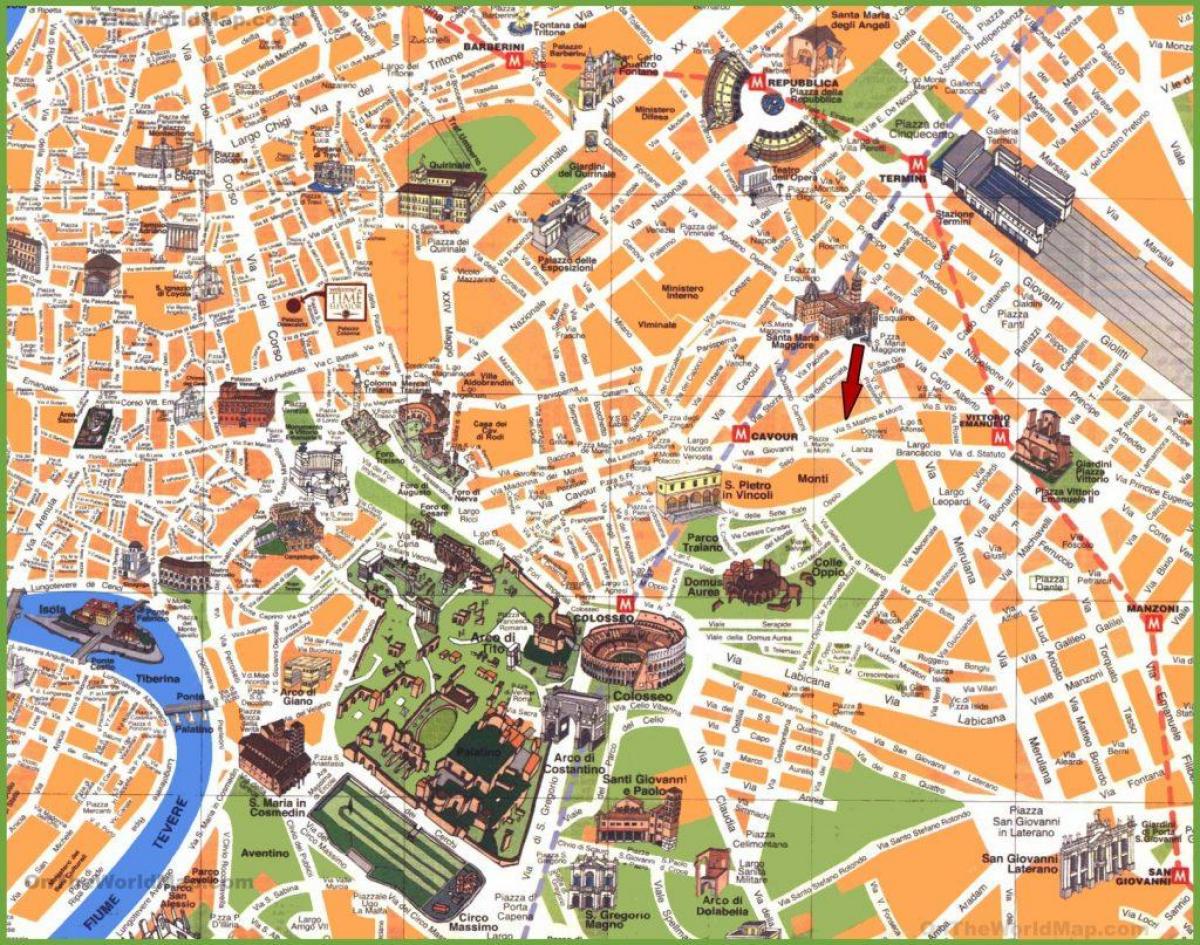 Bezienswaardigheden in Rome kaart - Rome, Italië punten van belang