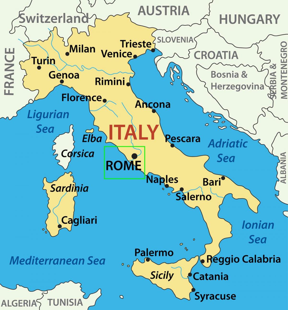 kaart van Italië tonen van Rome