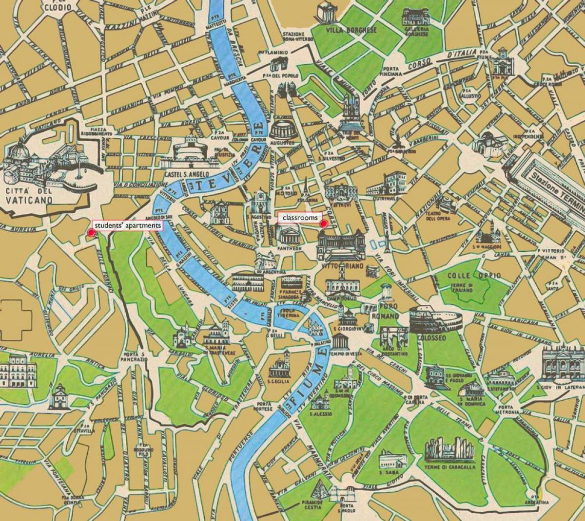 Kaart van het historische centrum van Rome 
