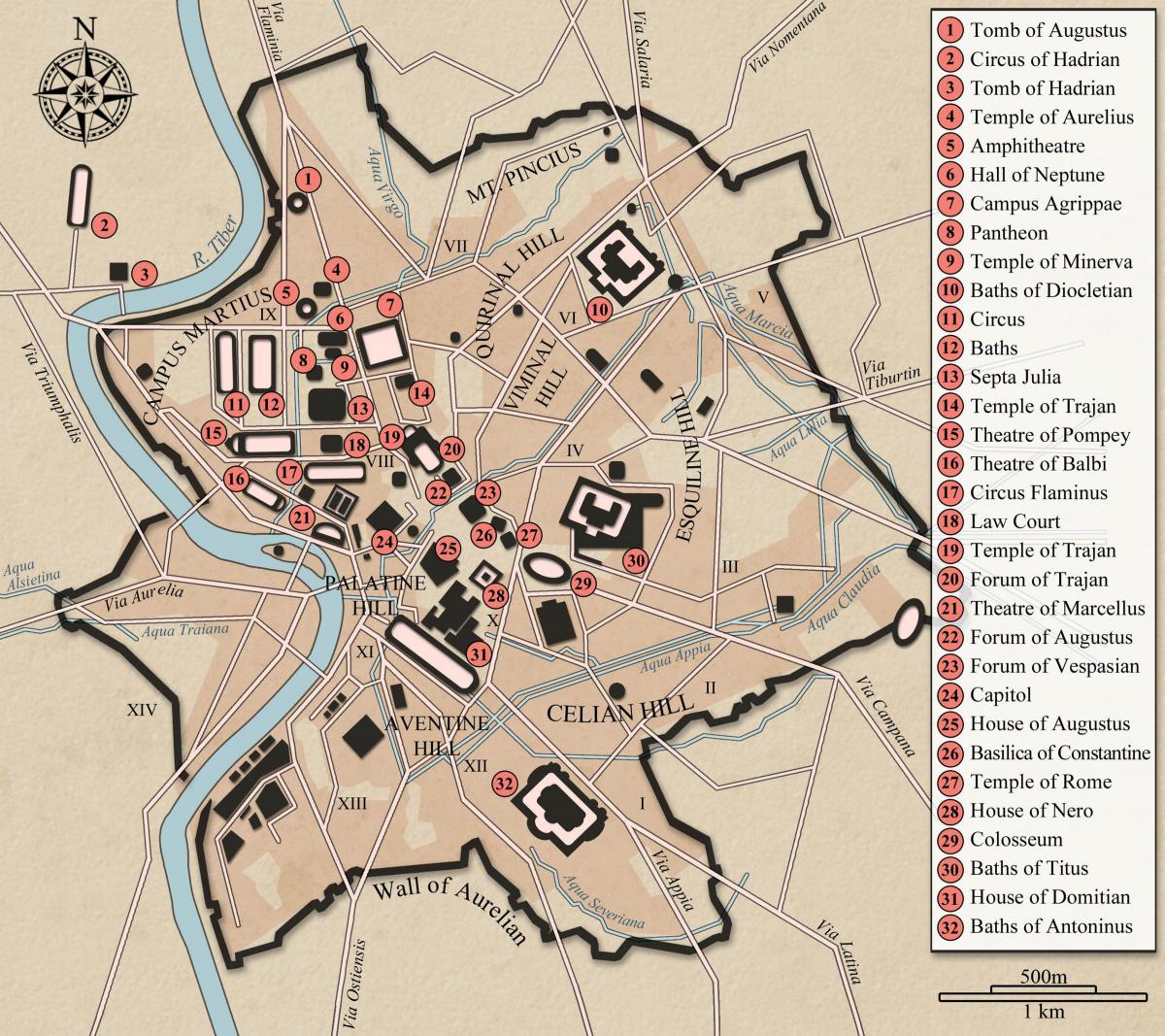 het oude Rome de stad lay-out kaart