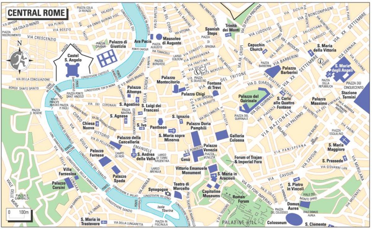 kaart van het centrum van Rome, Italië