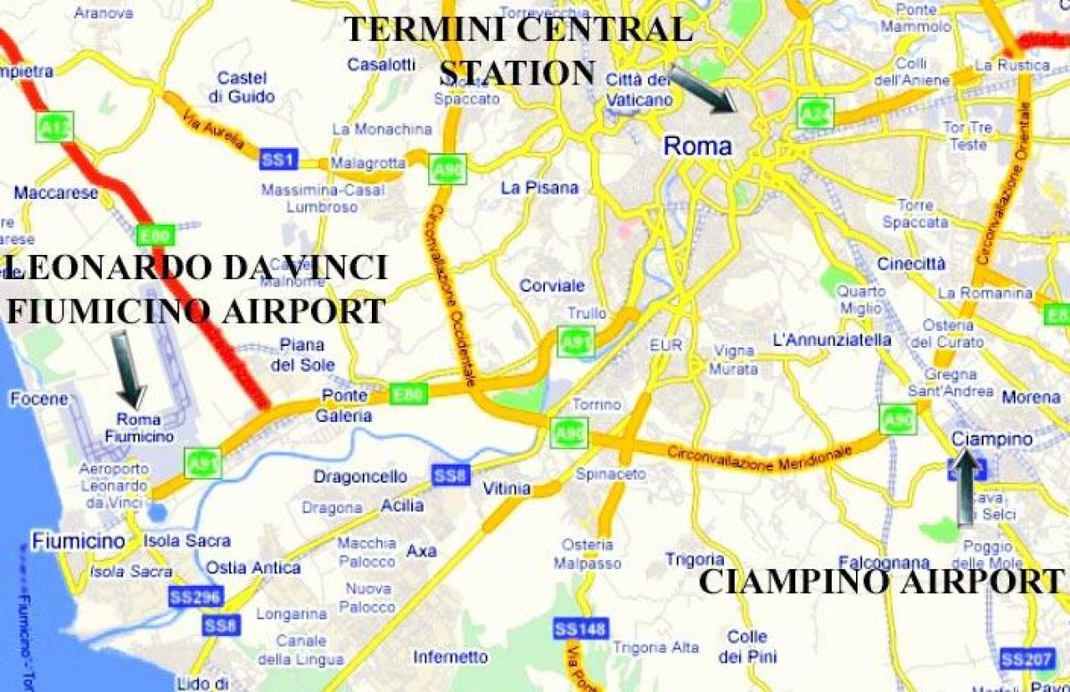 kaart van Rome resultaat luchthavens