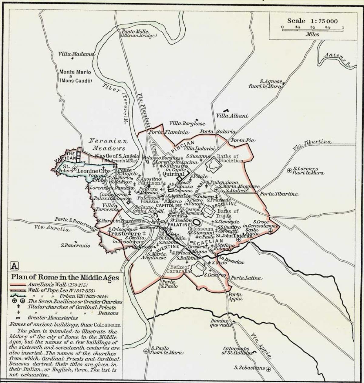 Kaart van het middeleeuwse Rome