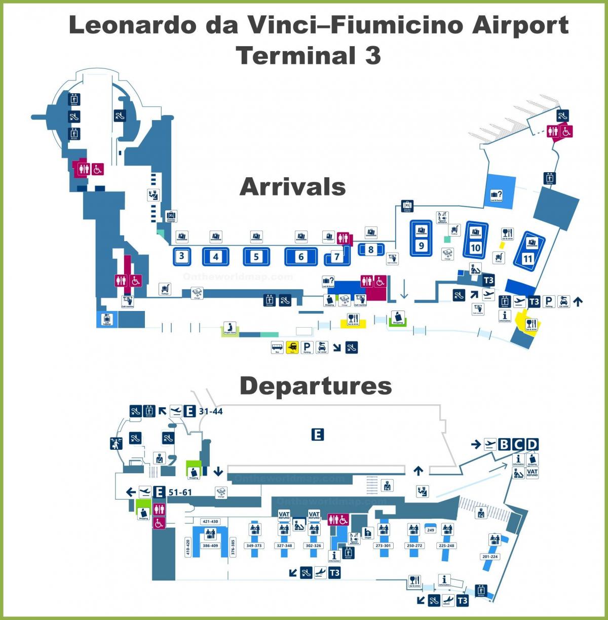 fco luchthaven kaart terminal 3