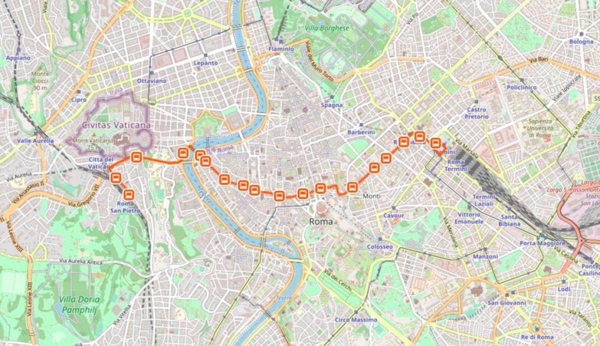 Kaart van Rome bus 64 route