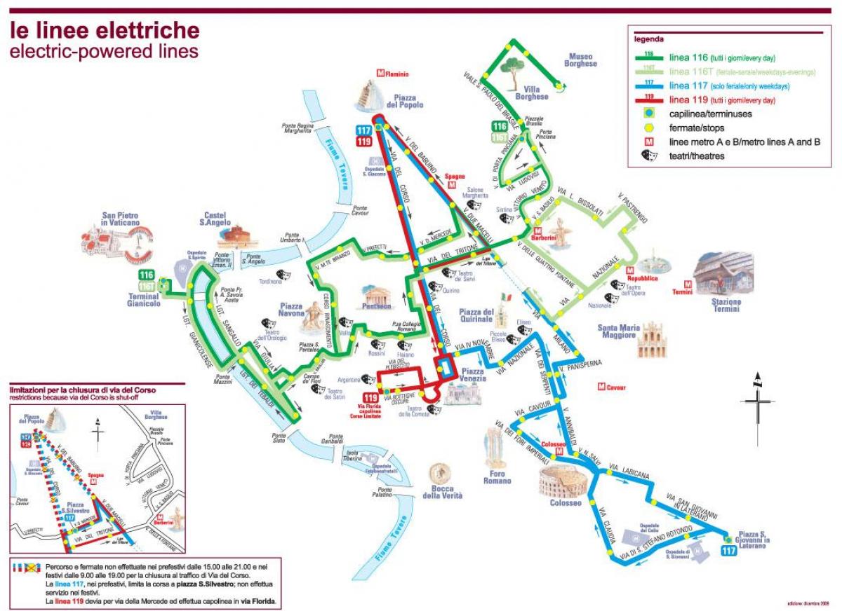 Kaart van Rome elektrische bus 