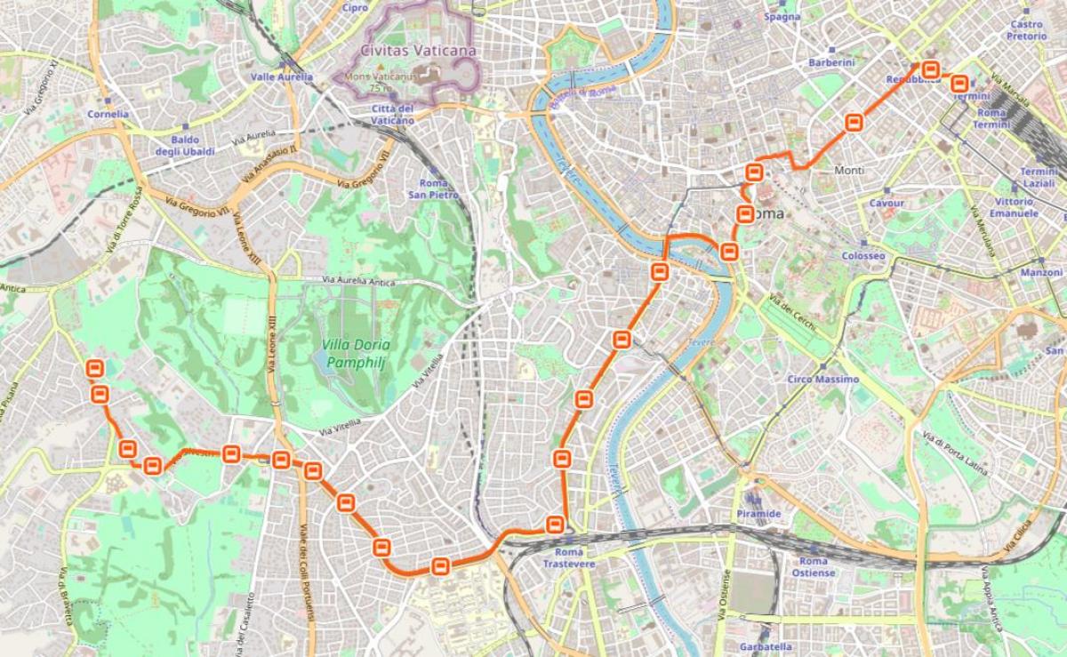 Kaart van Rome h bus route