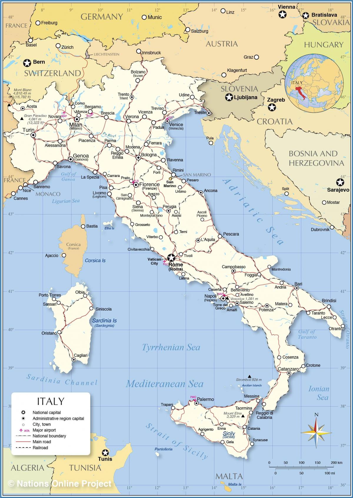 Rome en Italië kaart bekijken