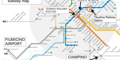 Kaart van Rome luchthaven en het treinstation