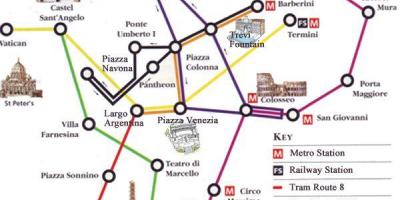 Rome metro kaart met toeristische attracties